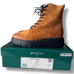 Paul Green Gianna Lace-Up Moto Bootie in Twice Cognac Size 8.5 NIB